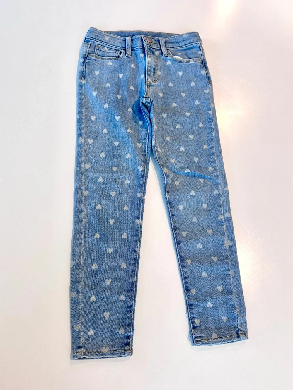Old Navy Light Blue Heart-Print Girls’ Jeggings High-Rise 360 Stretch, size 8